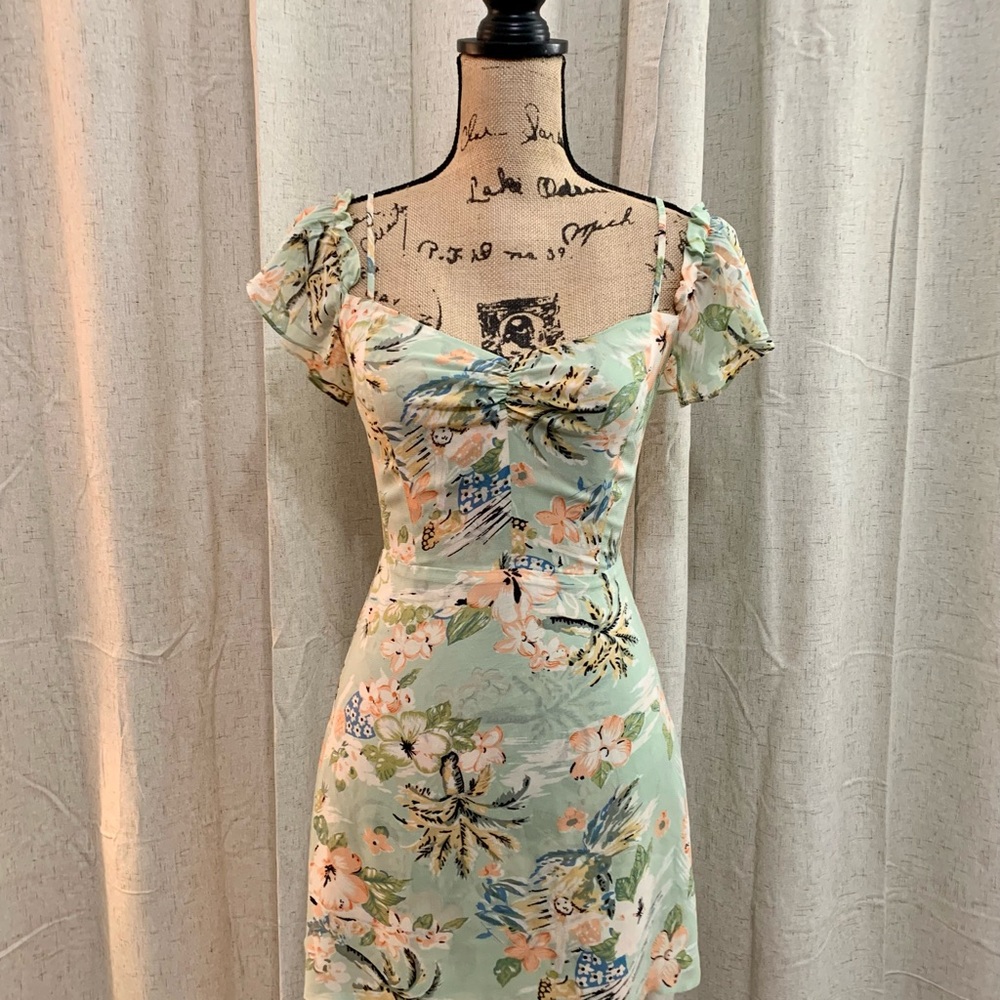 Reformation Floral Green Mini Dress - Picture 3 of 15